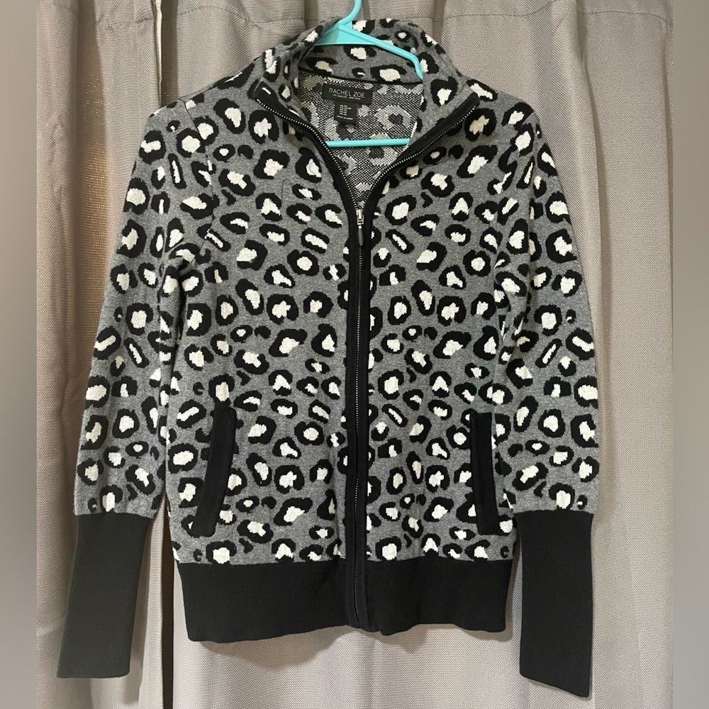 Rachel Zoe size XS animal print full zip sweater